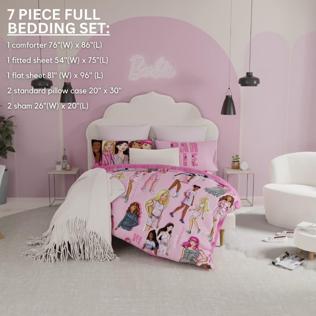 Franco Barbie Barbiecore Bedding Super Soft Comforter and Sheet Set with Sham 7 Piece Full Size Official Licensed ProductFranco Barbie Barbiecore Bedding Super Soft Comforter and Sheet Set with Sham 7 Piece Full Size Official Licensed Product