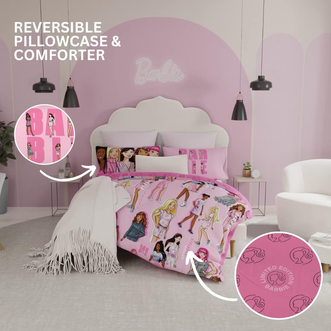 Franco Barbie Barbiecore Bedding Super Soft Comforter and Sheet Set with Sham 7 Piece Full Size Official Licensed ProductFranco Barbie Barbiecore Bedding Super Soft Comforter and Sheet Set with Sham 7 Piece Full Size Official Licensed Product