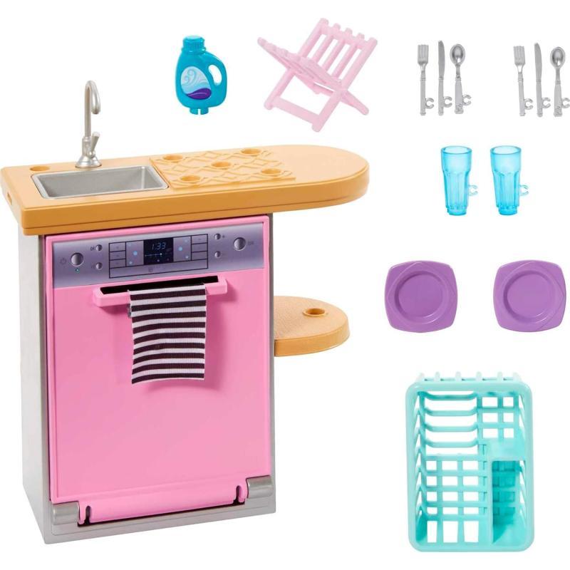 Barbie Furniture and Accessories Doll House Decor Set with Dishwasher Theme Kitchen AddOn with Counter SinkKitchen Set Multicolor