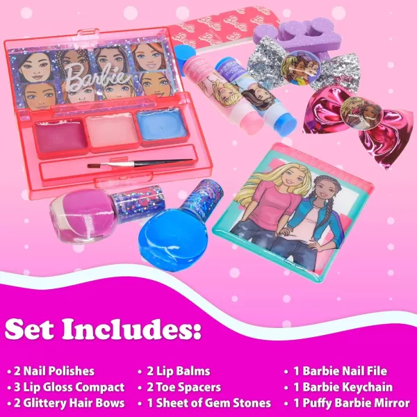 Barbie  Townley Girl 15 Pcs Makeup Filled Backpack Cosmetic Gift Set with Mirror Includes Lip Gloss Nail Polish Hair Bow amp More for Kids Girls Ages 3 Perfect for Parties Sleepovers amp MakeoversVERSION 1