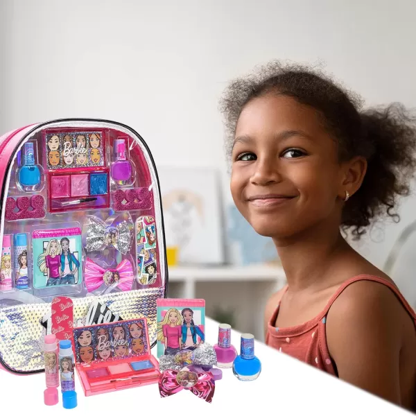 Barbie  Townley Girl 15 Pcs Makeup Filled Backpack Cosmetic Gift Set with Mirror Includes Lip Gloss Nail Polish Hair Bow amp More for Kids Girls Ages 3 Perfect for Parties Sleepovers amp MakeoversVERSION 1