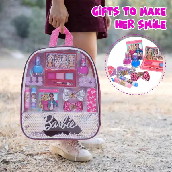 Barbie  Townley Girl 15 Pcs Makeup Filled Backpack Cosmetic Gift Set with Mirror Includes Lip Gloss Nail Polish Hair Bow amp More for Kids Girls Ages 3 Perfect for Parties Sleepovers amp MakeoversVERSION 1