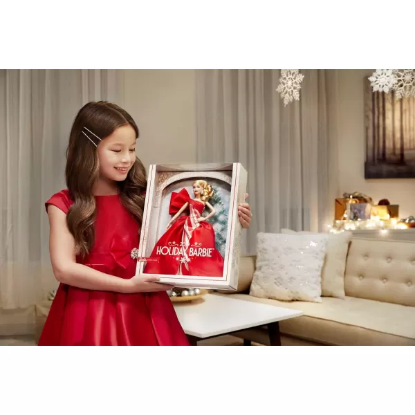 Barbie 2019 Holiday doll 115inch Blonde Wearing Red and White Gown with Doll Stand and Certificate of AuthenticityBlonde