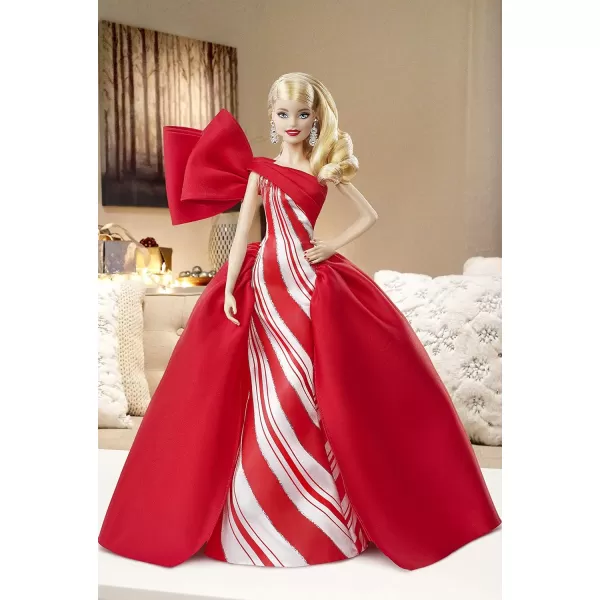 Barbie 2019 Holiday doll 115inch Blonde Wearing Red and White Gown with Doll Stand and Certificate of AuthenticityBlonde