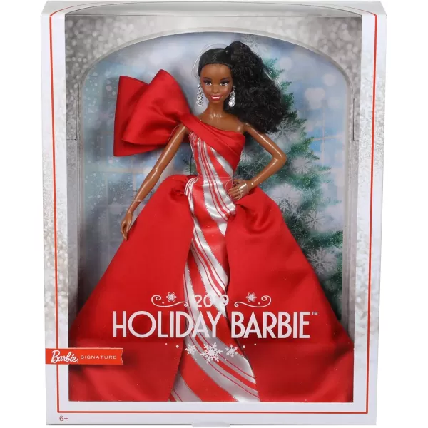 Barbie 2019 Holiday doll 115inch Blonde Wearing Red and White Gown with Doll Stand and Certificate of AuthenticityBrunette Curly Ponytail