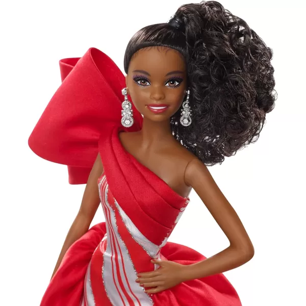 Barbie 2019 Holiday doll 115inch Blonde Wearing Red and White Gown with Doll Stand and Certificate of AuthenticityBrunette Curly Ponytail