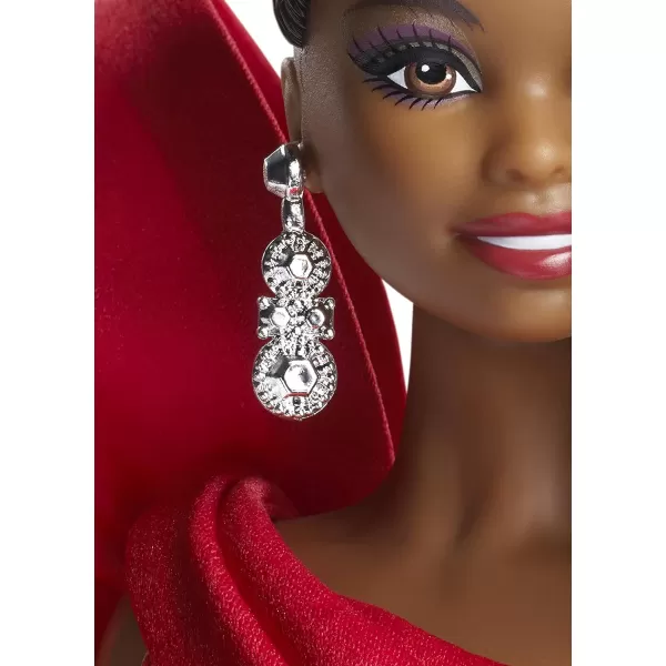 Barbie 2019 Holiday doll 115inch Blonde Wearing Red and White Gown with Doll Stand and Certificate of AuthenticityBrunette Curly Ponytail