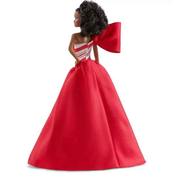 Barbie 2019 Holiday doll 115inch Blonde Wearing Red and White Gown with Doll Stand and Certificate of AuthenticityBrunette Curly Ponytail