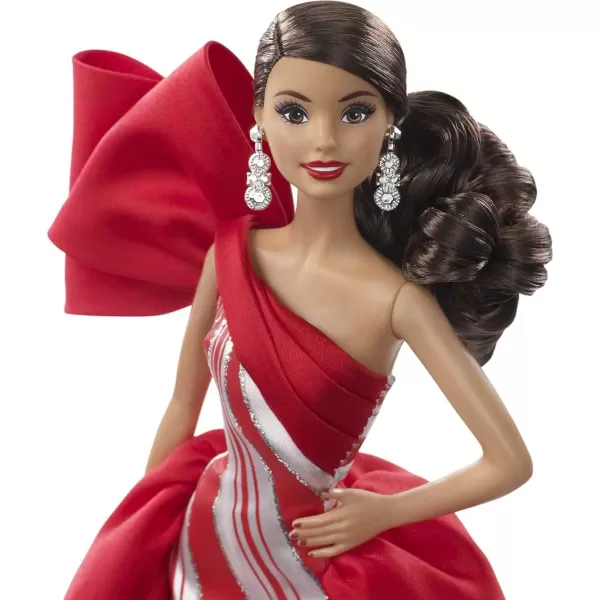 Barbie 2019 Holiday doll 115inch Blonde Wearing Red and White Gown with Doll Stand and Certificate of AuthenticityBrunette Side Ponytail