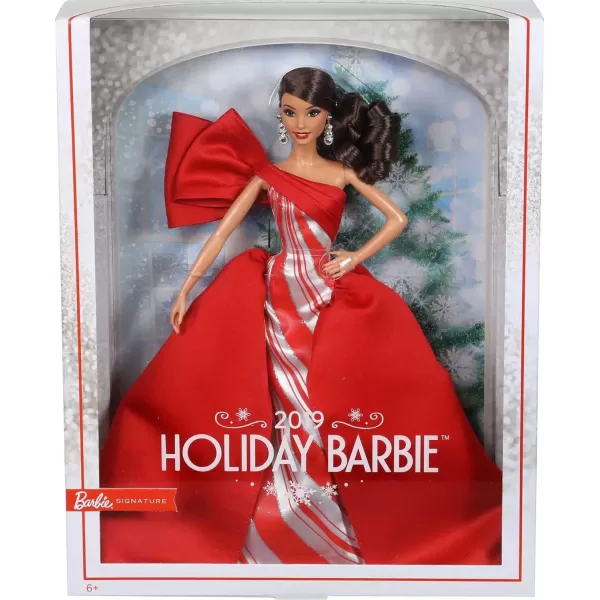 Barbie 2019 Holiday doll 115inch Blonde Wearing Red and White Gown with Doll Stand and Certificate of AuthenticityBrunette Side Ponytail