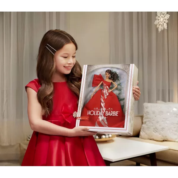 Barbie 2019 Holiday doll 115inch Blonde Wearing Red and White Gown with Doll Stand and Certificate of AuthenticityBrunette Side Ponytail