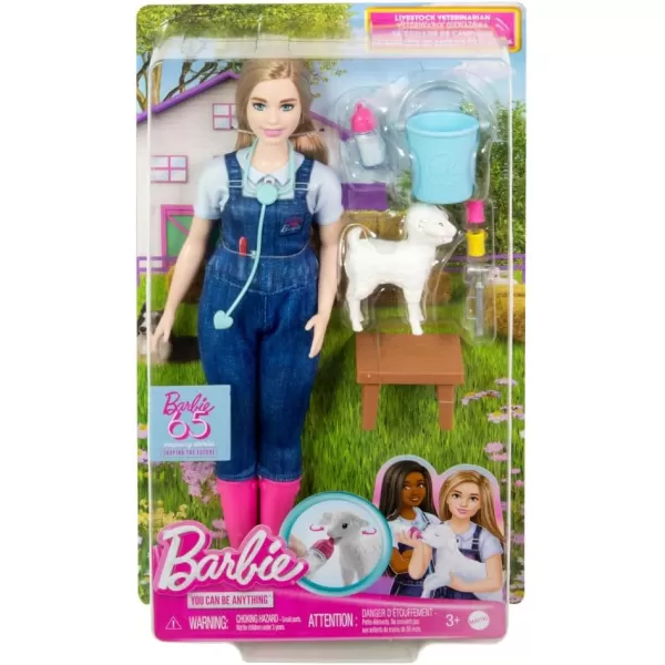 Barbie 65th Anniversary Doll  10 Accessories Farm Veterinarian Set with Blonde Vet Doll Lamb with Moving Ears  MoreFarm Vet