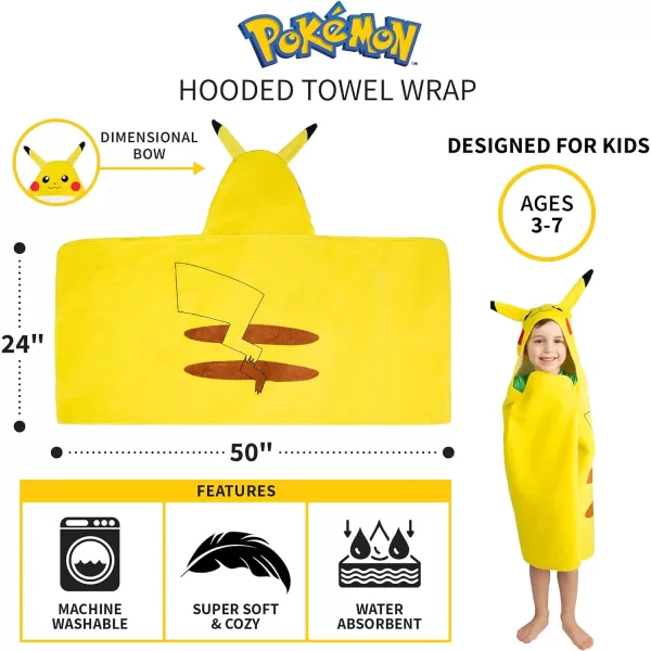 Barbie BathPoolBeach Soft Cotton Terry Hooded Towel Wrap 24 in x 50 in By Franco Kids24 in x 50 in Pokemon Pikachu