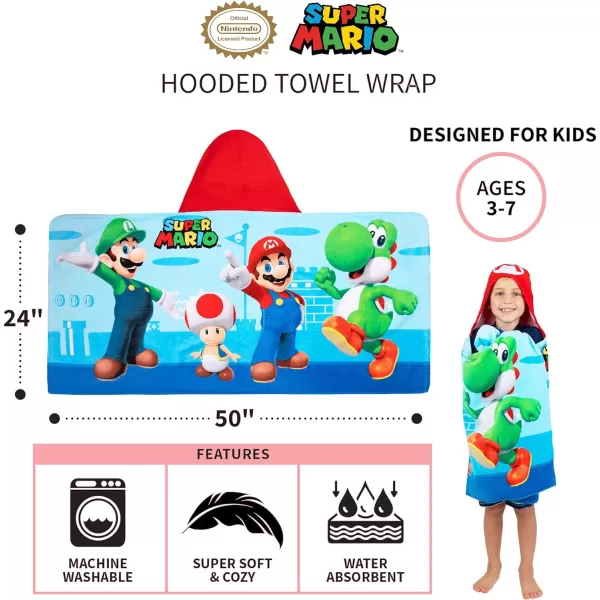 Barbie BathPoolBeach Soft Cotton Terry Hooded Towel Wrap 24 in x 50 in By Franco Kids24 in x 50 in Super Mario