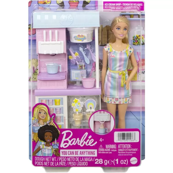 Barbie Careers Doll amp Accessories Ice Cream Shop Playset with Blonde Doll Ice Cream Machine Molds Dough amp MoreBlonde Multi