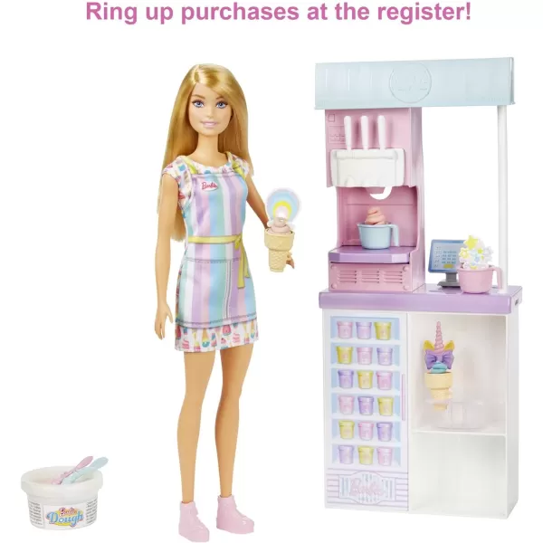 Barbie Careers Doll amp Accessories Ice Cream Shop Playset with Blonde Doll Ice Cream Machine Molds Dough amp MoreBlonde Multi