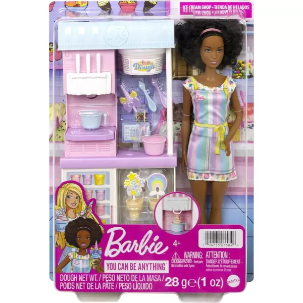 Barbie Careers Doll amp Accessories Ice Cream Shop Playset with Blonde Doll Ice Cream Machine Molds Dough amp MoreBrunette Multicolor