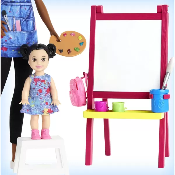 Barbie Careers Doll amp Playset Art Teacher Theme with Brunette Doll 1 Toddler Doll ColorChange Easel amp AccessoriesBarbie Careers Doll amp Playset Art Teacher Theme with Brunette Doll 1 Toddler Doll ColorChange Easel amp Accessories