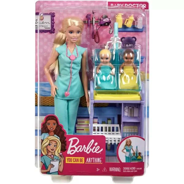 Barbie Careers Doll amp Playset Baby Doctor Theme with Brunette Fashion Doll 2 Baby Dolls Furniture amp AccessoriesBarbie Baby Doctor Doll