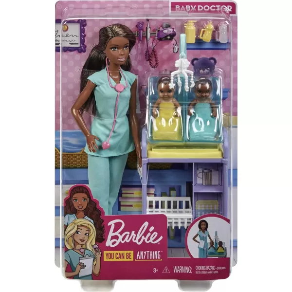 Barbie Careers Doll amp Playset Baby Doctor Theme with Brunette Fashion Doll 2 Baby Dolls Furniture amp AccessoriesBrunette