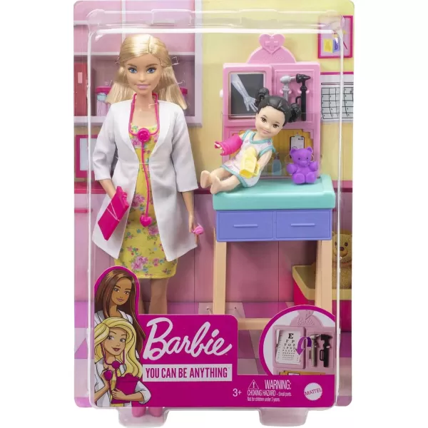 Barbie Careers Doll ampamp Playset Pediatrician Theme with Brunette Fashion Doll 1 Patient Doll Furniture ampamp AccessoriesBlonde