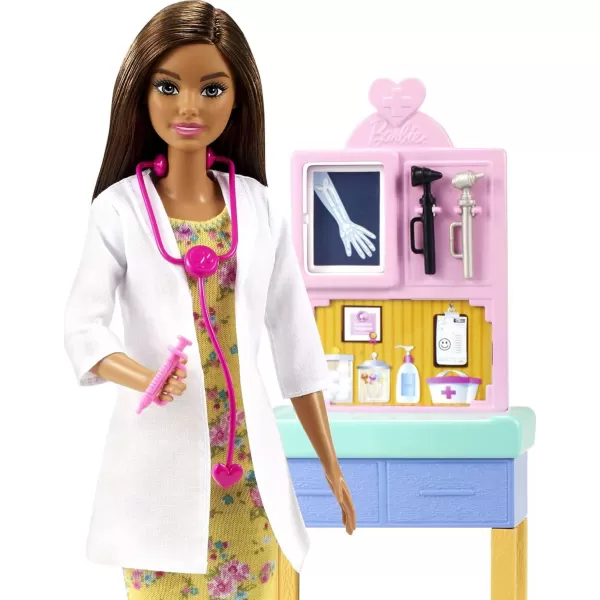 Barbie Careers Doll ampamp Playset Pediatrician Theme with Brunette Fashion Doll 1 Patient Doll Furniture ampamp AccessoriesBrunette