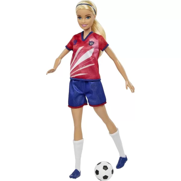 Barbie Careers Fashion Doll ampamp Accessory Soccer Player with Brunette Ponytail 16 Uniform Tall Socks Cleats ampamp Soccer BallMulticolor