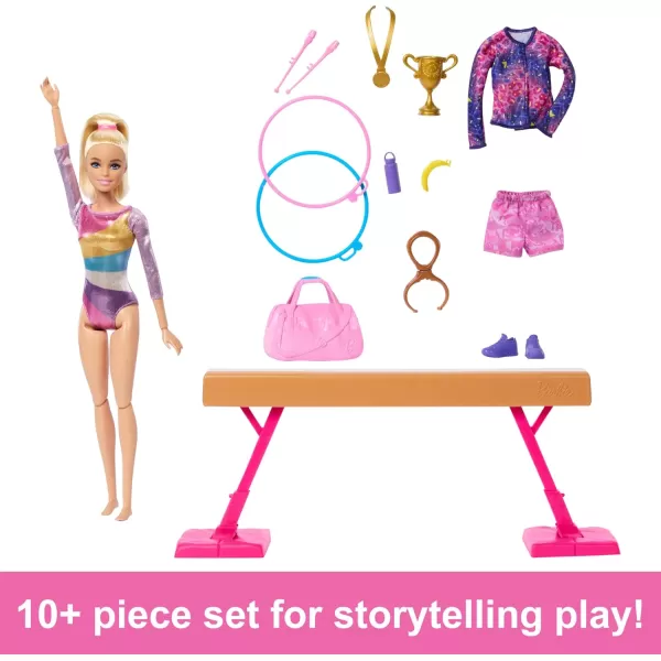 Barbie Careers Playset Gymnastics Set with Brunette Gymnast Fashion Doll CClip for Flipping Action Balance Beam WarmUp Suit ampamp AccessoriesBlonde