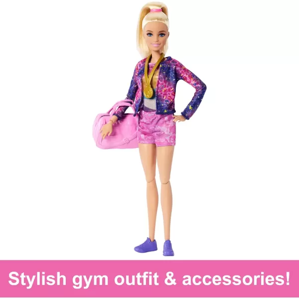 Barbie Careers Playset Gymnastics Set with Brunette Gymnast Fashion Doll CClip for Flipping Action Balance Beam WarmUp Suit ampamp AccessoriesBlonde