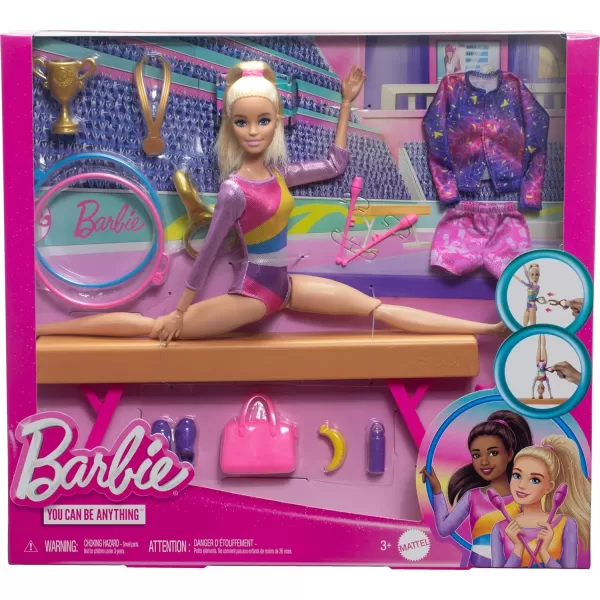 Barbie Careers Playset Gymnastics Set with Brunette Gymnast Fashion Doll CClip for Flipping Action Balance Beam WarmUp Suit ampamp AccessoriesBlonde