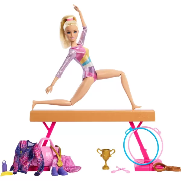 Barbie Careers Playset Gymnastics Set with Brunette Gymnast Fashion Doll CClip for Flipping Action Balance Beam WarmUp Suit ampamp AccessoriesBlonde