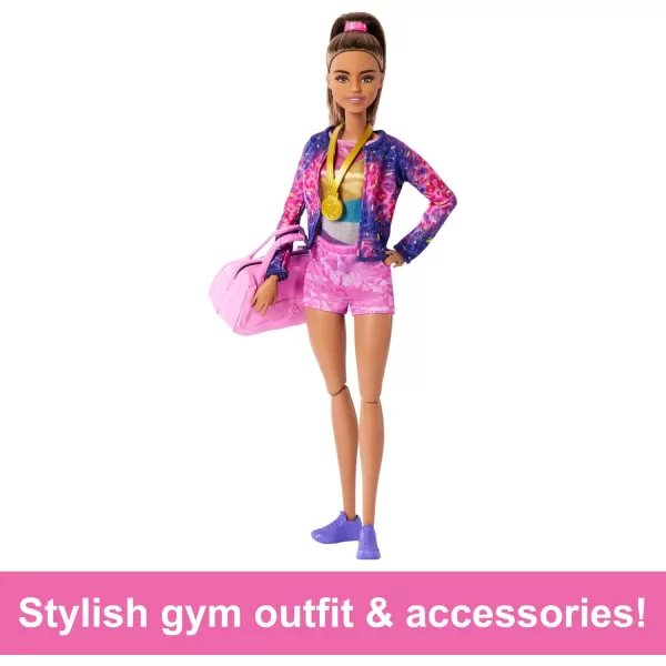 Barbie Careers Playset Gymnastics Set with Brunette Gymnast Fashion Doll CClip for Flipping Action Balance Beam WarmUp Suit ampamp AccessoriesBrunette