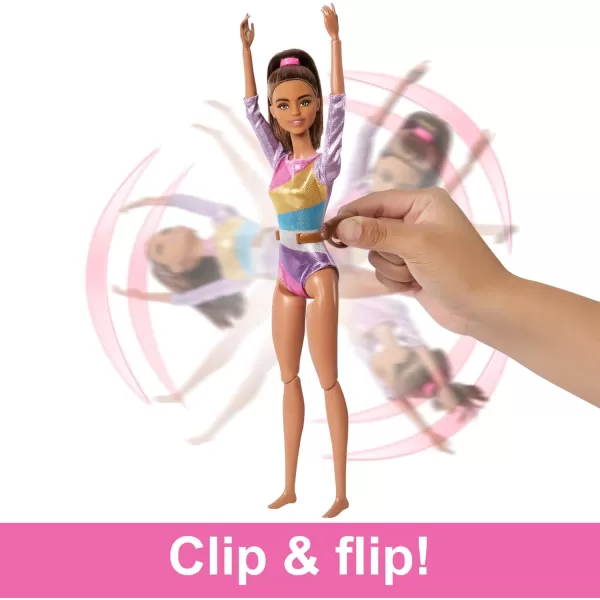 Barbie Careers Playset Gymnastics Set with Brunette Gymnast Fashion Doll CClip for Flipping Action Balance Beam WarmUp Suit ampamp AccessoriesBrunette