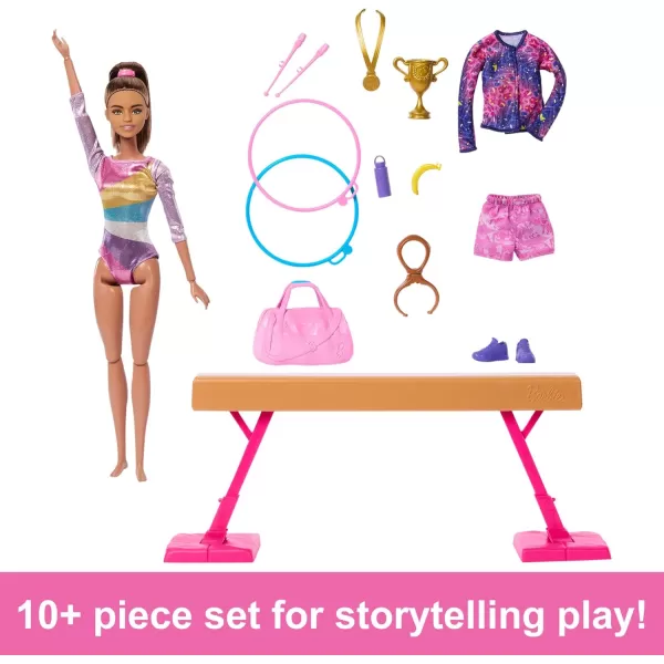 Barbie Careers Playset Gymnastics Set with Brunette Gymnast Fashion Doll CClip for Flipping Action Balance Beam WarmUp Suit ampamp AccessoriesBrunette