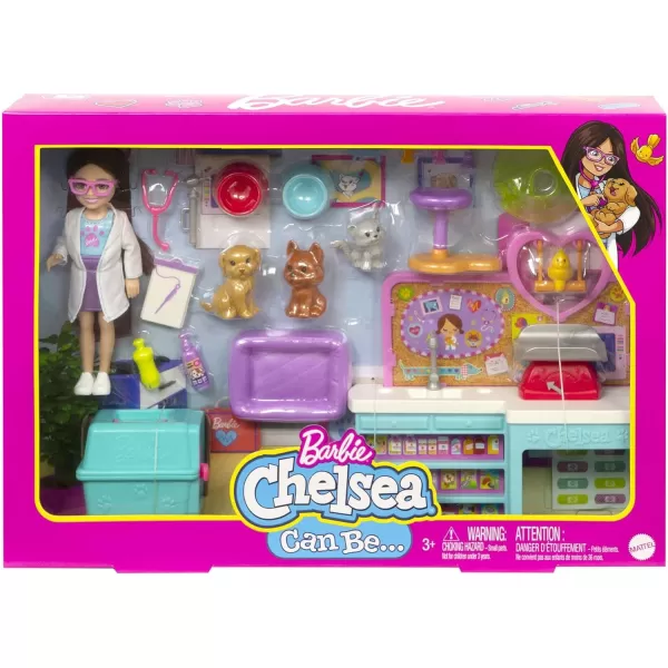 Barbie Chelsea Can Be Doll amp Accessories Pet Vet Playset with Brunette Small Doll 4 Animals amp 18 PiecesBarbie Chelsea Can Be Doll amp Accessories Pet Vet Playset with Brunette Small Doll 4 Animals amp 18 Pieces