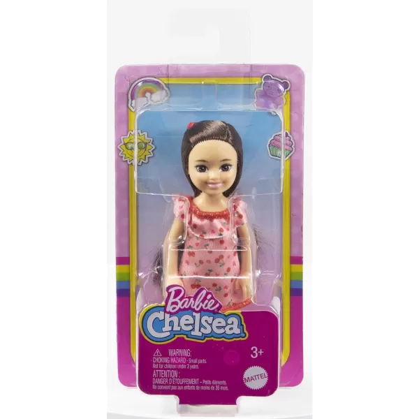 Barbie Chelsea Doll Brunette Wearing Ruffled CherryPrint Dress and Black Shoes Toy for Kids Ages 3 Years Old amp UpBarbie Chelsea Doll Brunette Wearing Ruffled CherryPrint Dress and Black Shoes Toy for Kids Ages 3 Years Old amp Up