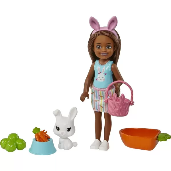 Barbie Chelsea Doll Brunette with Pet Bunny amp Storytelling Accessories Including Pet Bed Bunny Treats amp More Toy for 3 Year Olds amp UpBrunette Multicolor