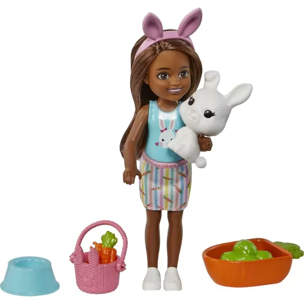 Barbie Chelsea Doll Brunette with Pet Bunny amp Storytelling Accessories Including Pet Bed Bunny Treats amp More Toy for 3 Year Olds amp UpBrunette Multicolor