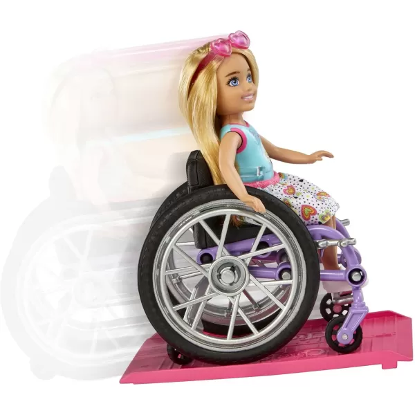 Barbie Chelsea Doll amp Wheelchair with Moving Wheels Ramp Sticker Sheet amp Accessories Small Doll with Curly Brown Hairblonde Mulicolor