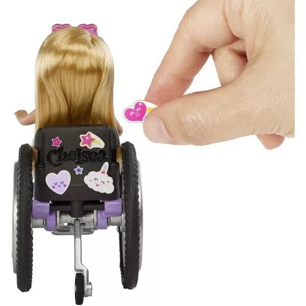 Barbie Chelsea Doll amp Wheelchair with Moving Wheels Ramp Sticker Sheet amp Accessories Small Doll with Curly Brown Hairblonde Mulicolor