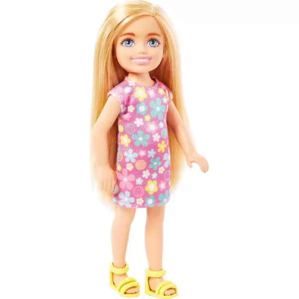 Barbie Chelsea Small Doll in Yellow HeartPrint Dress ampamp Blue Sneakers with Blonde Ponytail ampamp Blue EyesBlonde Flower Dress