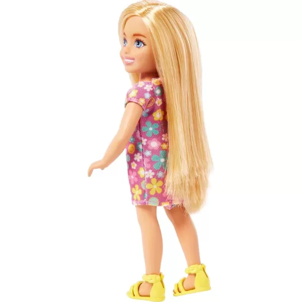 Barbie Chelsea Small Doll in Yellow HeartPrint Dress ampamp Blue Sneakers with Blonde Ponytail ampamp Blue EyesBlonde Flower Dress