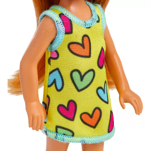 Barbie Chelsea Small Doll in Yellow HeartPrint Dress ampamp Blue Sneakers with Blonde Ponytail ampamp Blue EyesHearts