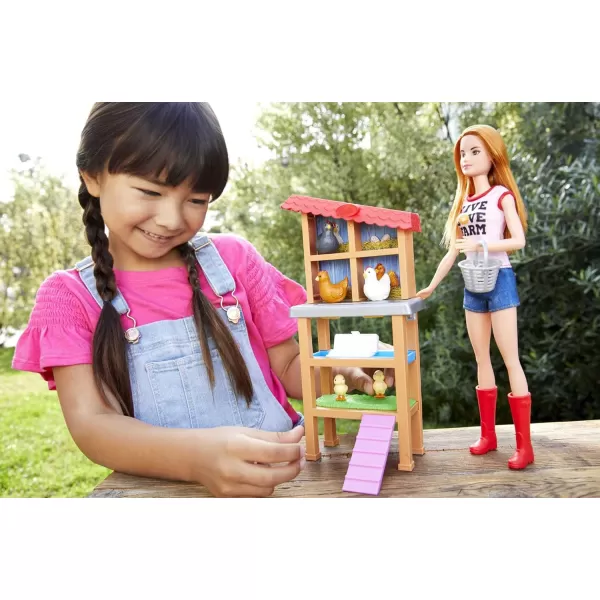 Barbie Chicken Farmer Doll RedHaired and Playset with Henhouse 3 Chickens 2 Chicks and More CareerThemed Toy for 3 to 7 Year Olds Amazon ExclusiveBarbie Chicken Farmer Doll amp Playset