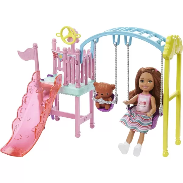 Barbie Club Chelsea Doll and Swing Set Playset with 2 Swings and Slide Plus Teddy Bear Figure Gift for 3 to 7 Year OldsBarbie Club Chelsea Doll and Swing Set Playset with 2 Swings and Slide Plus Teddy Bear Figure Gift for 3 to 7 Year Olds