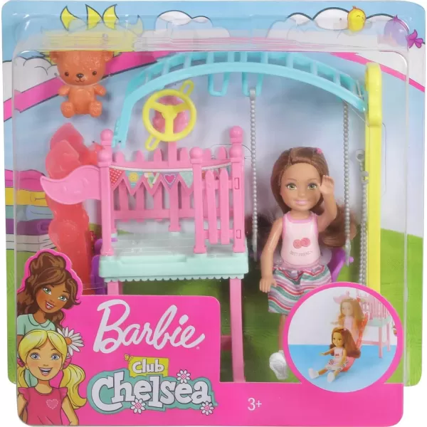 Barbie Club Chelsea Doll and Swing Set Playset with 2 Swings and Slide Plus Teddy Bear Figure Gift for 3 to 7 Year OldsBarbie Club Chelsea Doll and Swing Set Playset with 2 Swings and Slide Plus Teddy Bear Figure Gift for 3 to 7 Year Olds