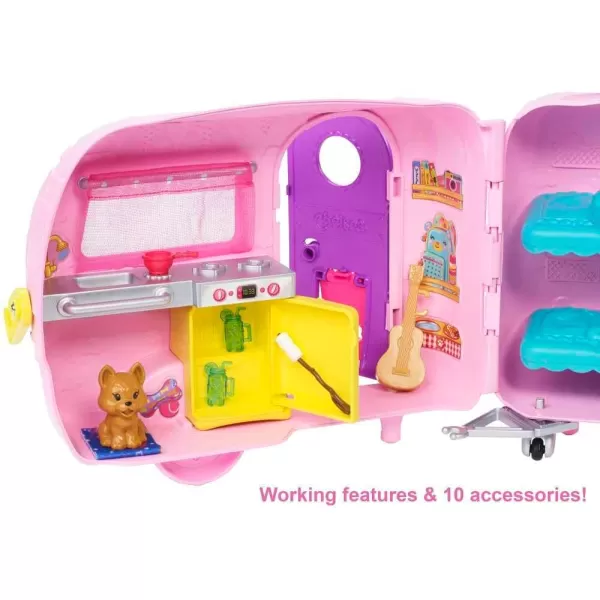 Barbie Club Chelsea Toy Car amp Camper Playset Blonde Chelsea Small Doll Puppy amp 10 Accessories Unhitch amp Open for CampsiteStandard Multi