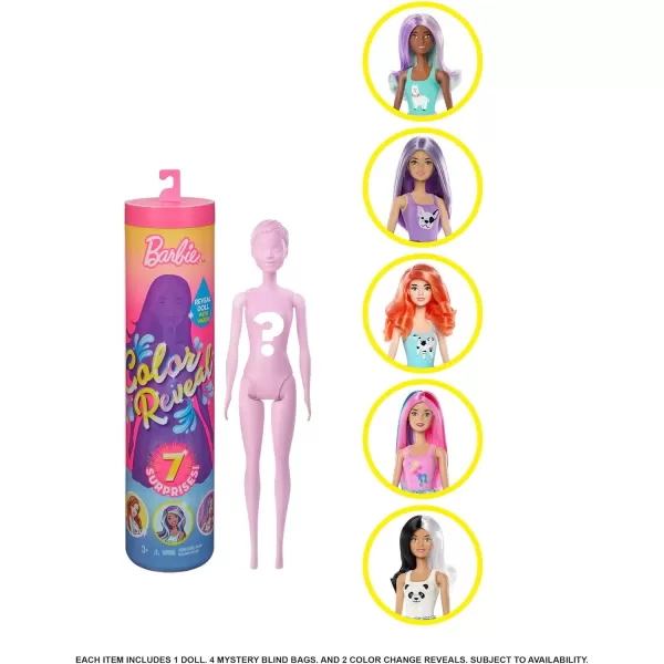 Barbie Color Reveal Doll with 7 Surprises Water Reveals Dolls Look amp Creates Color Change on Face amp Sculpted Hair 4 Mystery Bags Contain Surprise Wig Skirt Shoes amp Sponge AnimalThemedAnimal Series