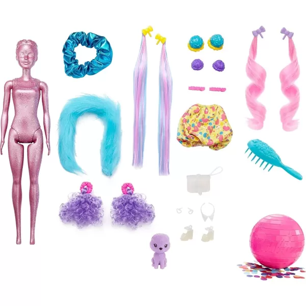 Barbie Color Reveal Glitter Hair Swaps Doll Glittery Pink with 25 Hairstyling amp PartyThemed Surprises Including 10 Plugin Hair Pieces Gift for Kids 3 Years Old amp UpCupcake