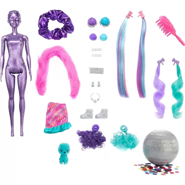 Barbie Color Reveal Glitter Hair Swaps Doll Glittery Pink with 25 Hairstyling amp PartyThemed Surprises Including 10 Plugin Hair Pieces Gift for Kids 3 Years Old amp UpBalloon